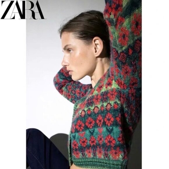 🎀ZARA bloggers favourite floral jacquard cardigan medium - Picture 10 of 16